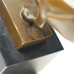 Bronze figure of running cheetah, upon a rectangular marble base, signed and with foundry mark, H20cm