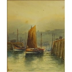  Herring Boats in Scarborough Harbour, late 19th century watercolour signed A Smith24cm x 20cm  