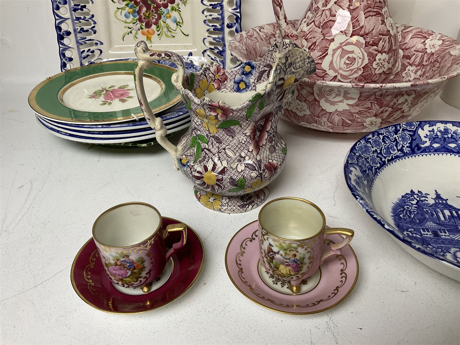 Burleigh Victorian Chintz pattern jug and bowl, Portmeirion jar with lid and other ceramics