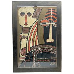 Australian School (20th century): Abstract Faces, batik unsigned 83cm x 53cm