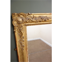  Large 19th century ornate over mantle rectangular gilt wood wall mirror, W123cm, H155cm  