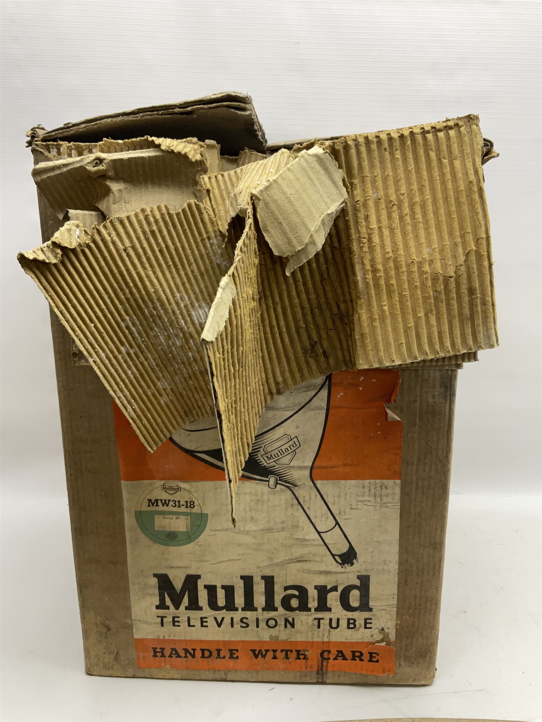 Mullard cathode ray television tube, in original box, tube H45.5cm