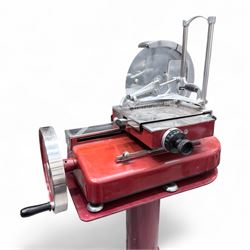 Vintage Berkel 115 NEV meat slicer on pedestal, red finish