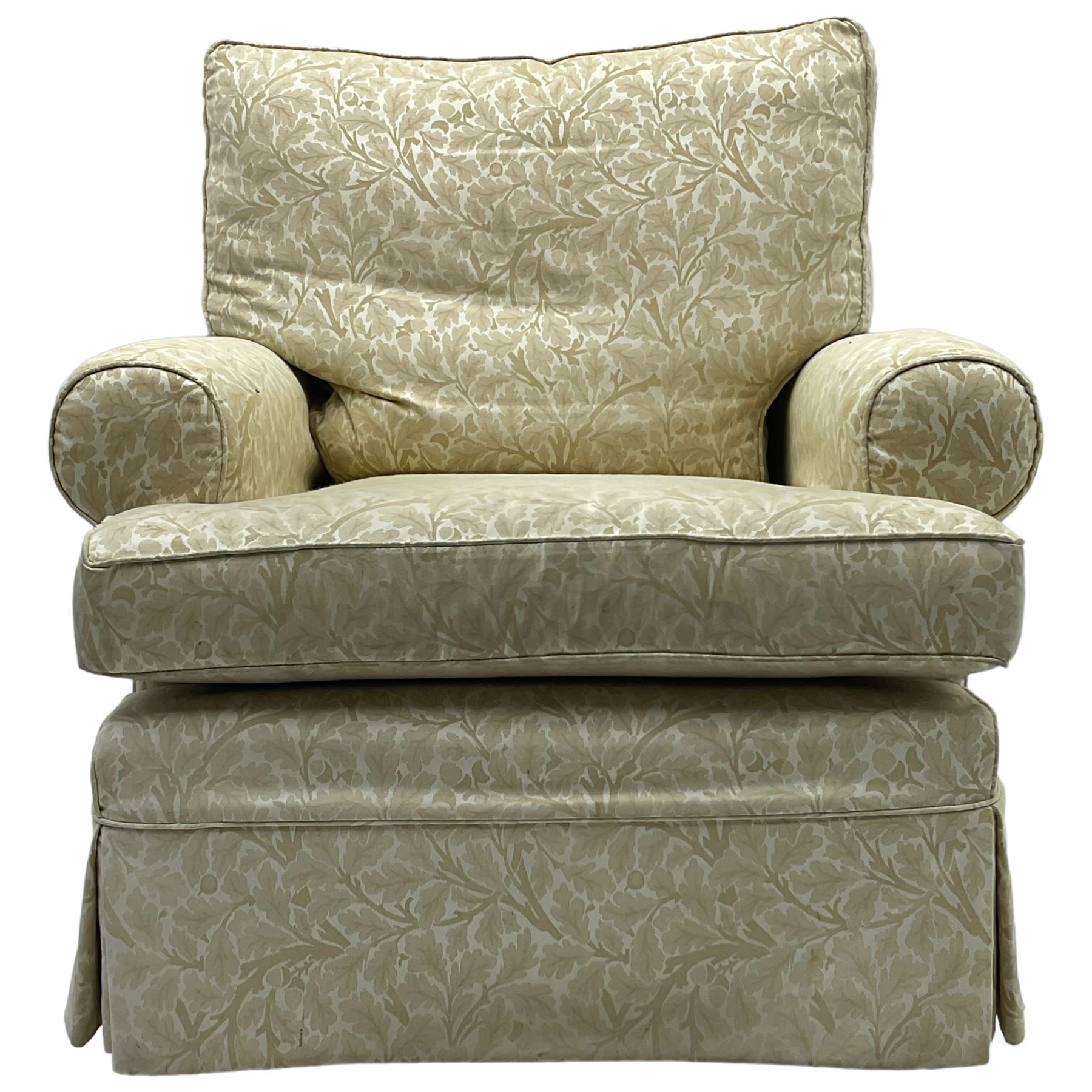 Multi-York - traditionally shaped armchair, upholstered in oak leaf and acorn patterned fabric