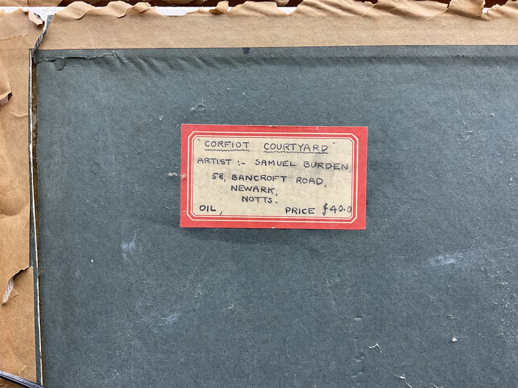Sam Burden (British 1932/38-): 'Corfiot Courtyard', oil on canvas board signed, titled verso 55cm x 75cm