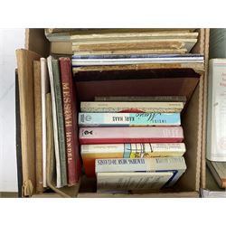 Collection of books, to include eight volumes of The Harmsworth Encyclopaedia, Dicken novels, readers digest books etc in five boxes