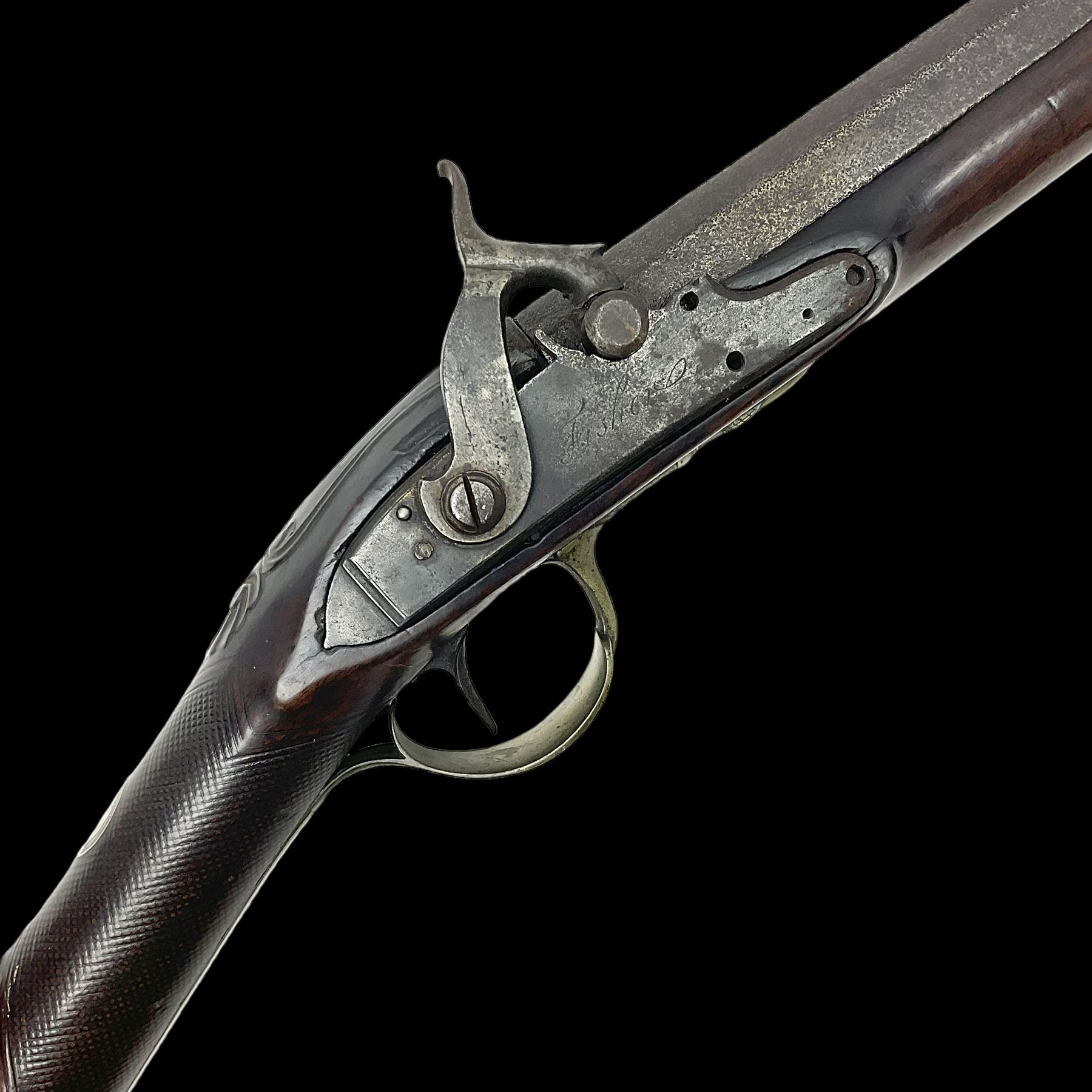 Early 19th century 20-bore flintlock converted to percussion fowling piece by Fisher, the 96.5cm(38
