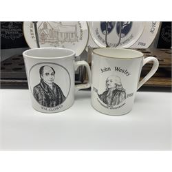 Collectables relating to the Methodist Church, including plates, goblet and mugs commemorating the 250th anniversary of the church, together with two wooden communion cup holders, etc