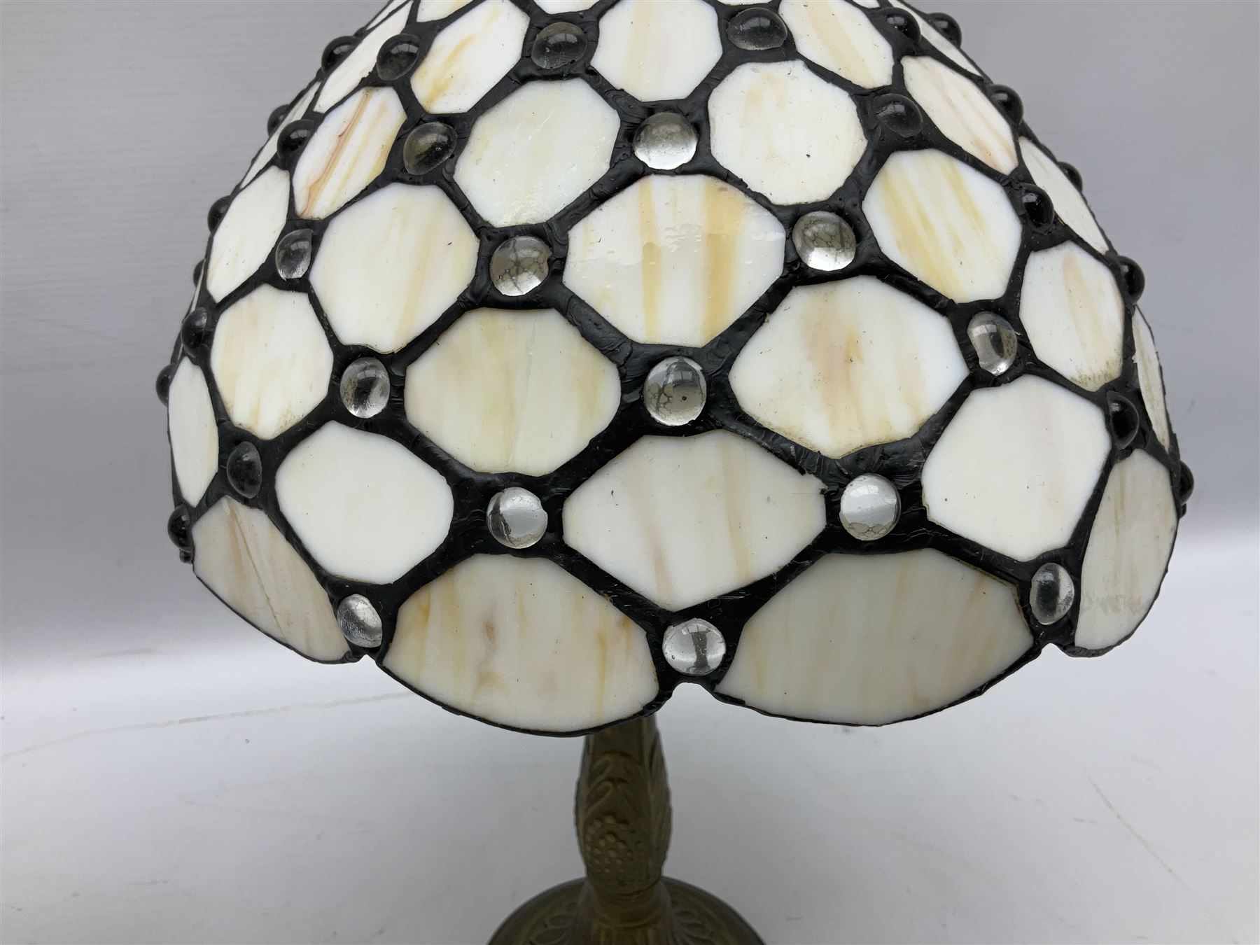 Pair of Tiffany style table lamps with leaded shades, H38cm