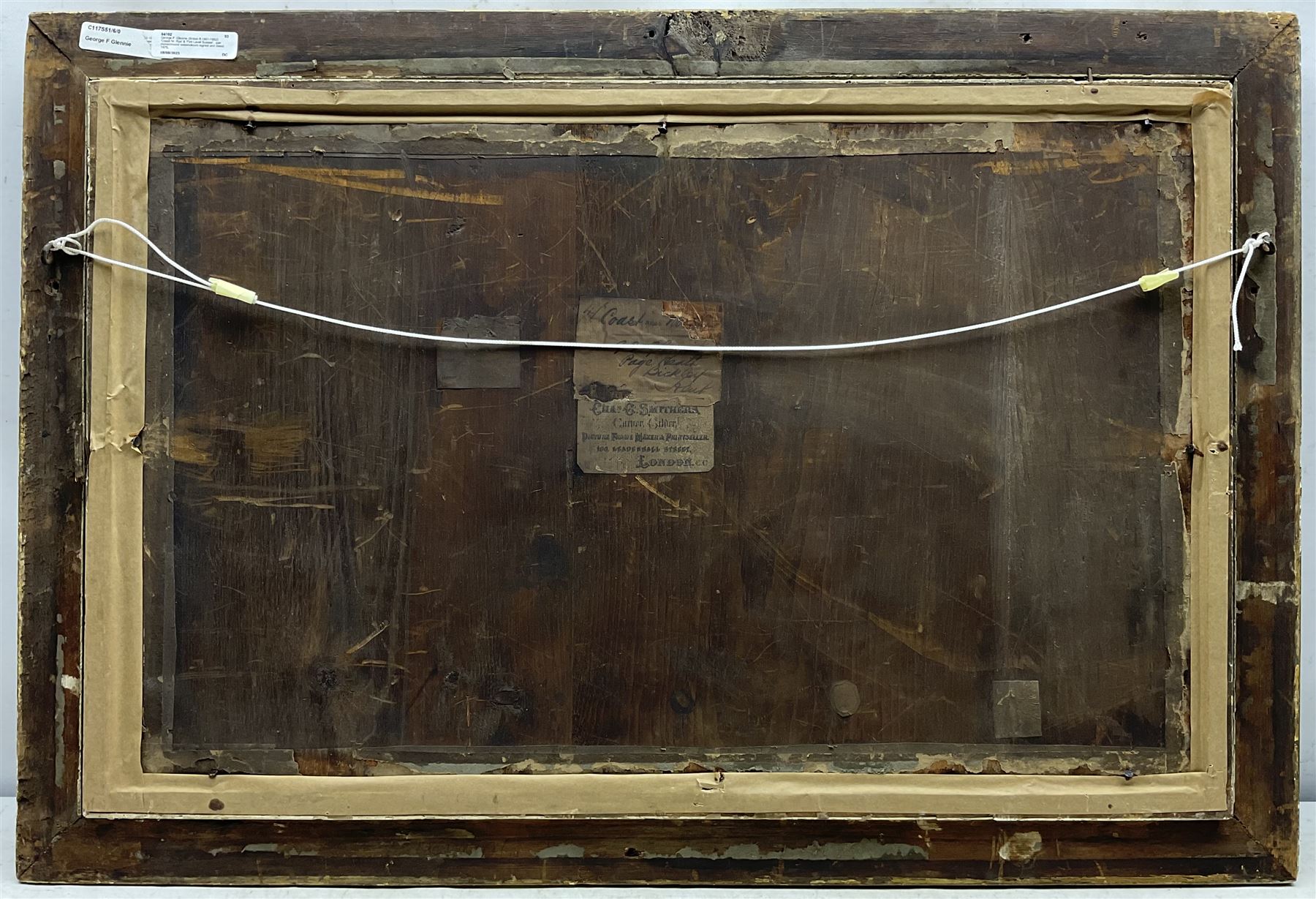 George F. Glennie (British fl.1861-1882): 'Coast Nr. Rye' & 'Pett Level Sussex',  pair monochrome watercolours signed and dated 1875, original title labels verso 24cm x 49cm (2)