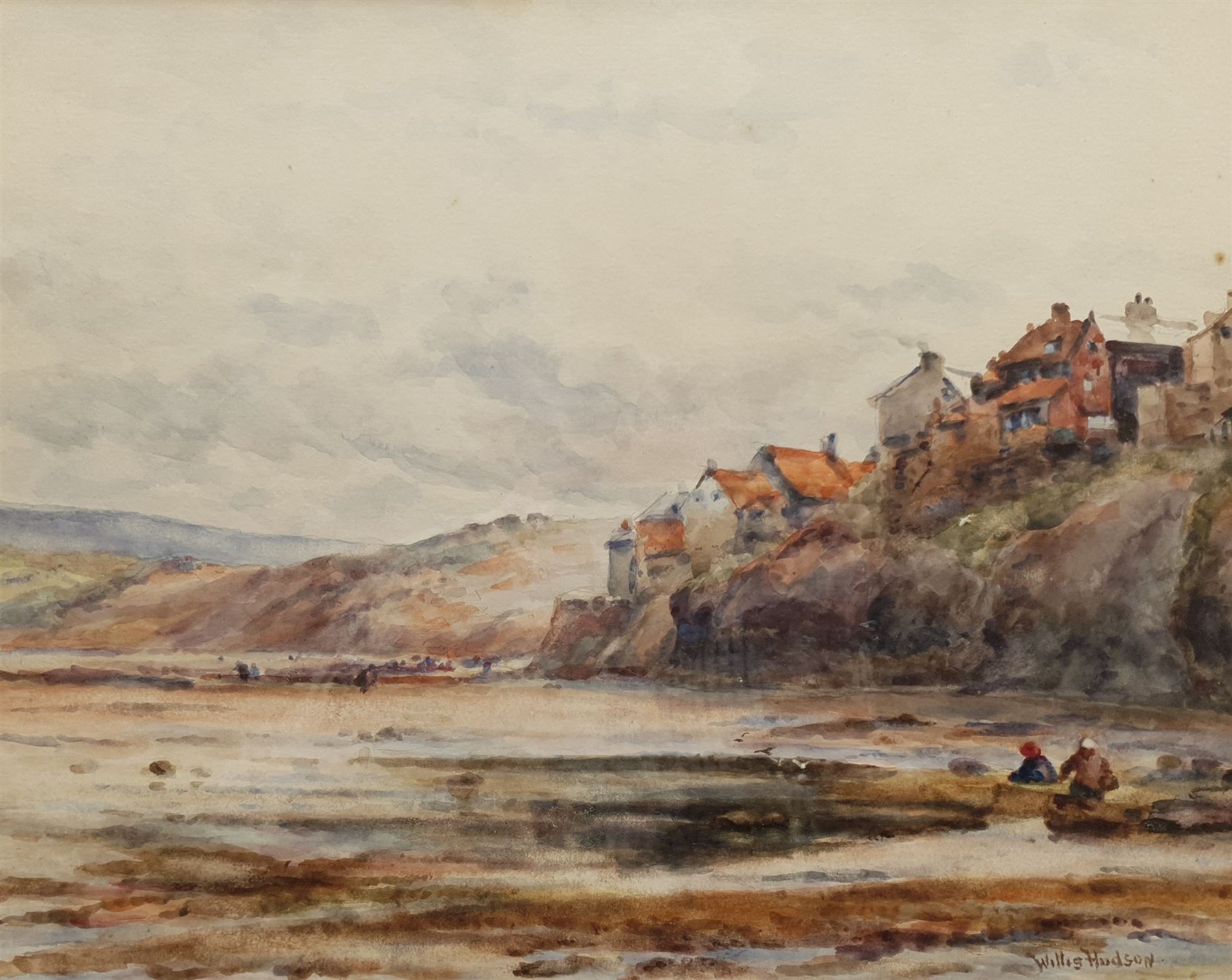 Willis Richard Edwin Hudson (British 1862-1936): Robin Hood's Bay, watercolour signed 29cm x 37cm; AW Russell (British early 20th century): 'On the Yorkshire Coast', watercolour signed and titled 25cm x 48cm (2)