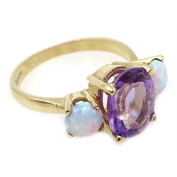  Amethyst and opal gold ring, halllmarked 9ct   