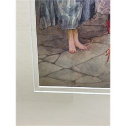 William Henry Margetson (British 1861-1940): Cinderella and the Fairy Godmother, original watercolour and gouache book illustration signed 29cm x 22cm, together with 'Stories from Grimm' illustrated Edwardian book pub. Thomas Nelson and Sons (2)