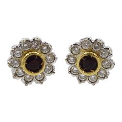 Pair of 18ct gold garnet and cubic zirconia cluster stud earrings