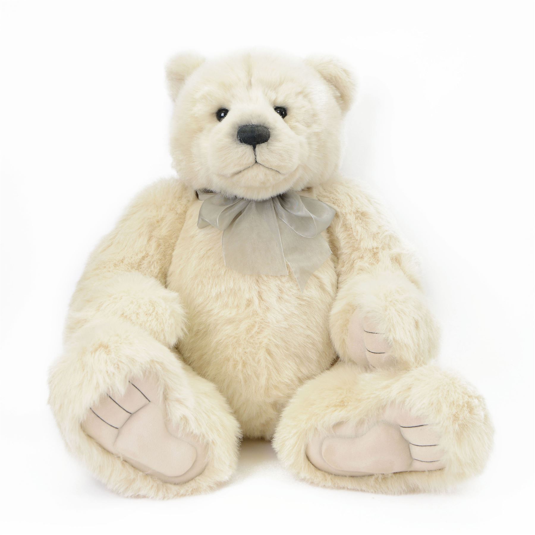 Charlie Bears large plush jointed teddy bear 'Ursula', with cream fur and grey bow, designed by Isabelle Lee, with tags, H84cm 