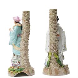 Pair of Ernst Bohne & Sohne Chinoiserie candlestick figures, impressed and faint blue anchor marks to bases, H27cm (2)