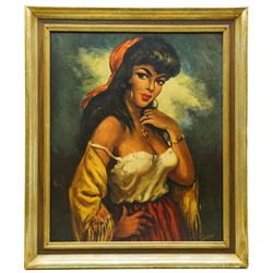 After Torino & H Walter (Mid-20th century): Portrait of a Mediterranean Woman and Romano Gypsy Girl, pair mid-century colour prints 58cm x 48, housed in matching gilt frames, overall 70cm x 60cm (2)