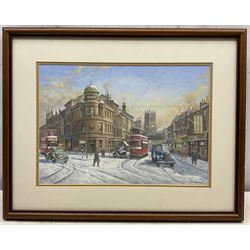 John Lewis Chapman (British 1946-): Yorkshire Penny Bank in the Snow - Leeds, gouache signed 24cm x 34cm