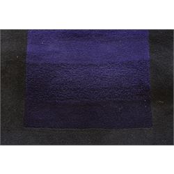 Contemporary wool runner rug, the field in a vibrant vibrant sunset-to-purple gradient with a wide dark indigo guard band
