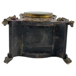 19th century French Boulle cartouche shaped mantel clock, H31cm