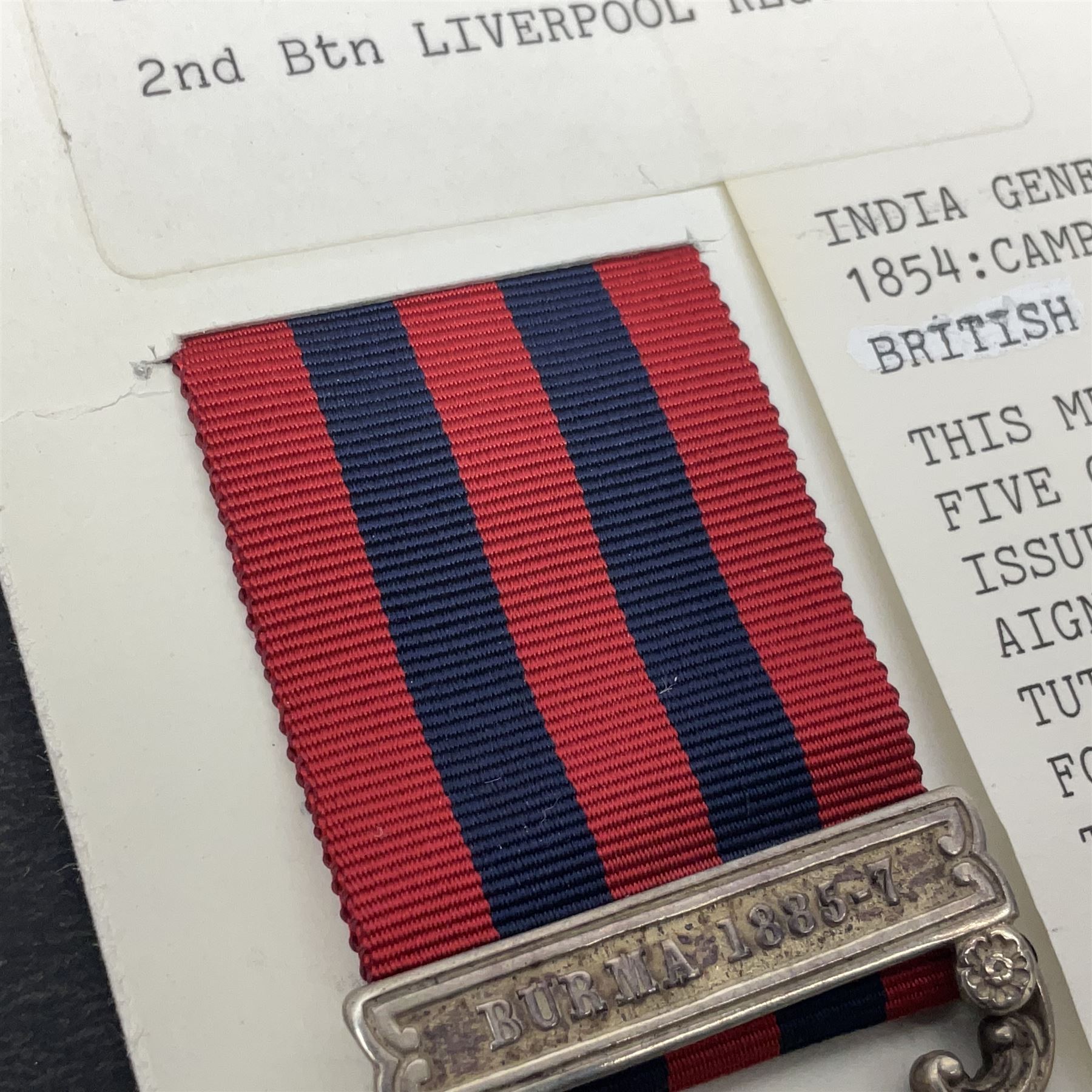 Victoria India General Service Medal 1854-95 with Burma 1885-7 clasp awarded to 1020 Pte. J. Wright 2nd Btn. Liverpool Regiment; with ribbon