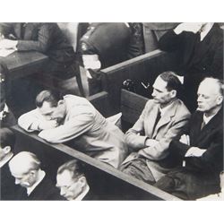 Nuremburg Trails; Booklet: Crime and Court, two letterhead papers for the British War Crimes Executive (E.S.), Press photograph and poster