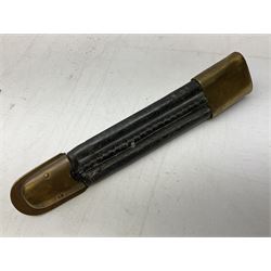 Italian Model 1891 Carcano knife bayonet with 30cm fullered steel blade, the cross-piece stamped VL1110; in steel scabbard with webbing frog L43cm overall; and another Italian fighting knife/bayonet in brass bound leather scabbard (2)