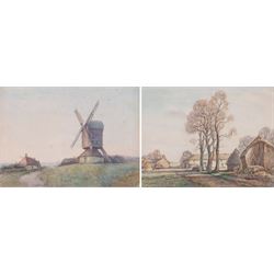 Henry Samuel Merritt (British 1884-1963): Farm and Windmill, two watercolours signed, one very faintly lower right, max 27cm x 38cm (2)