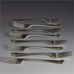 Eight silver dessert forks, including a set of four George III  examples, engraved with li...