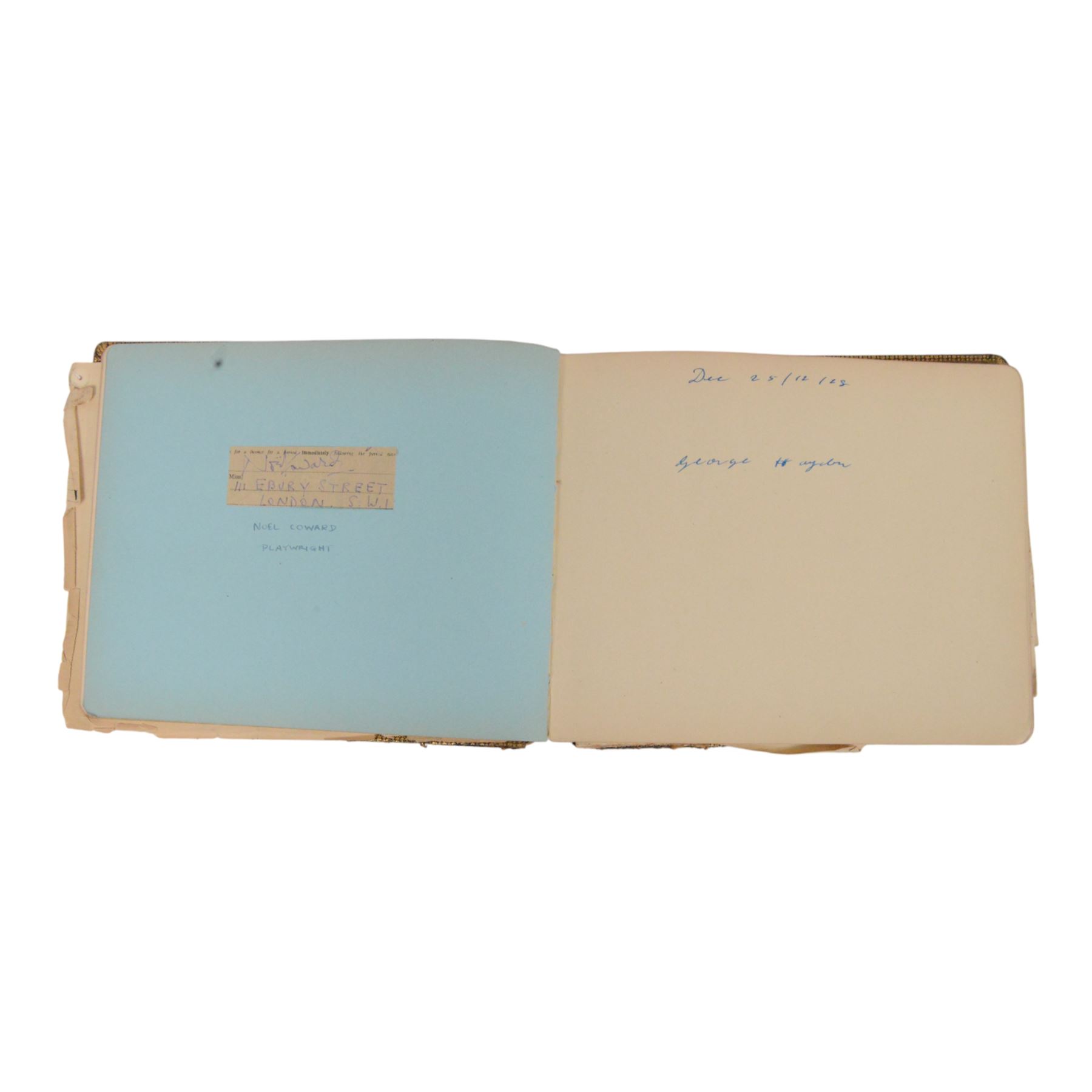 1920s/30s autograph album, with signatures including Oswald Mosley, Noel Coward, Sir Malcolm Campbell, Gerald Du Maurier and Seymour Hicks, in tooled leather album with gilt lettering