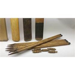 Cricket bat with Bob Simpson autograph, together with B Warsop Hendren autographed bat, another bat and six stumps and bales