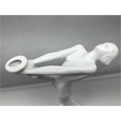 Art Deco style lamp modelled as a nude female dancer, with draped folds of linen, H46cm