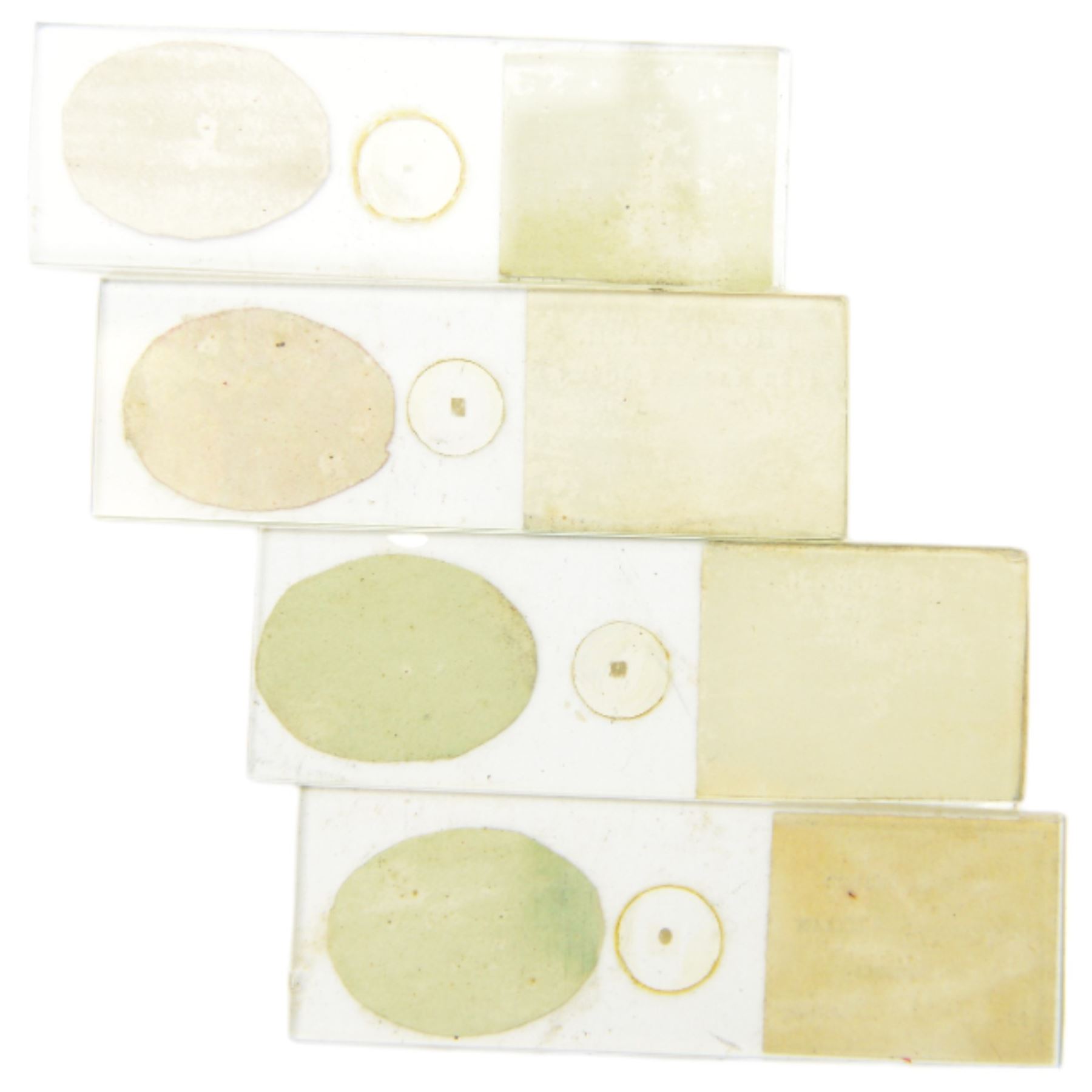 Four microphotograph slides, including two examples by John Benjamin Dancer titled HRH Prince Frederick William of Prussia and The Lords Prayer and two by Alfred Reeves titled Crinoline In Difficulties and Her Majesty Queen Victorian in her State Robes, all with retail sticker for J H Steward 406 The Strand, London