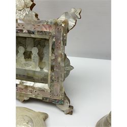 Mother of pearl nativity scene, together with mother of pearl box, shell and carved shell
