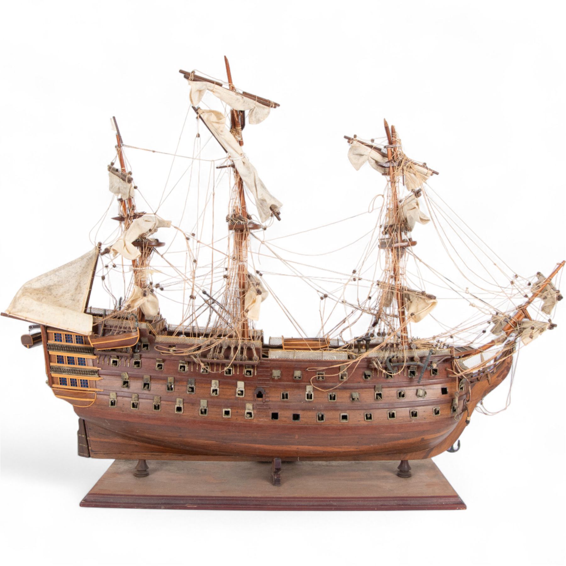 Wooden scale model of HMS Victory, upon a wooden stand with name plaque, H72cm L92cm
