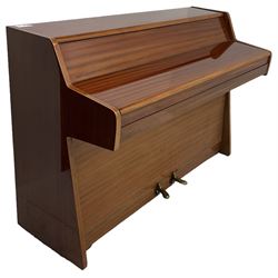 Kemble - Mini X miniature upright piano in sapele mahogany case, with an iron overstrung frame, underdamper action, original hammers, dampers and felts, with sustain and sostenuto pedals, 88 keys (seven octave) keyboard. 