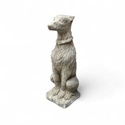 Large cast stone Deer Hound on square plinth base