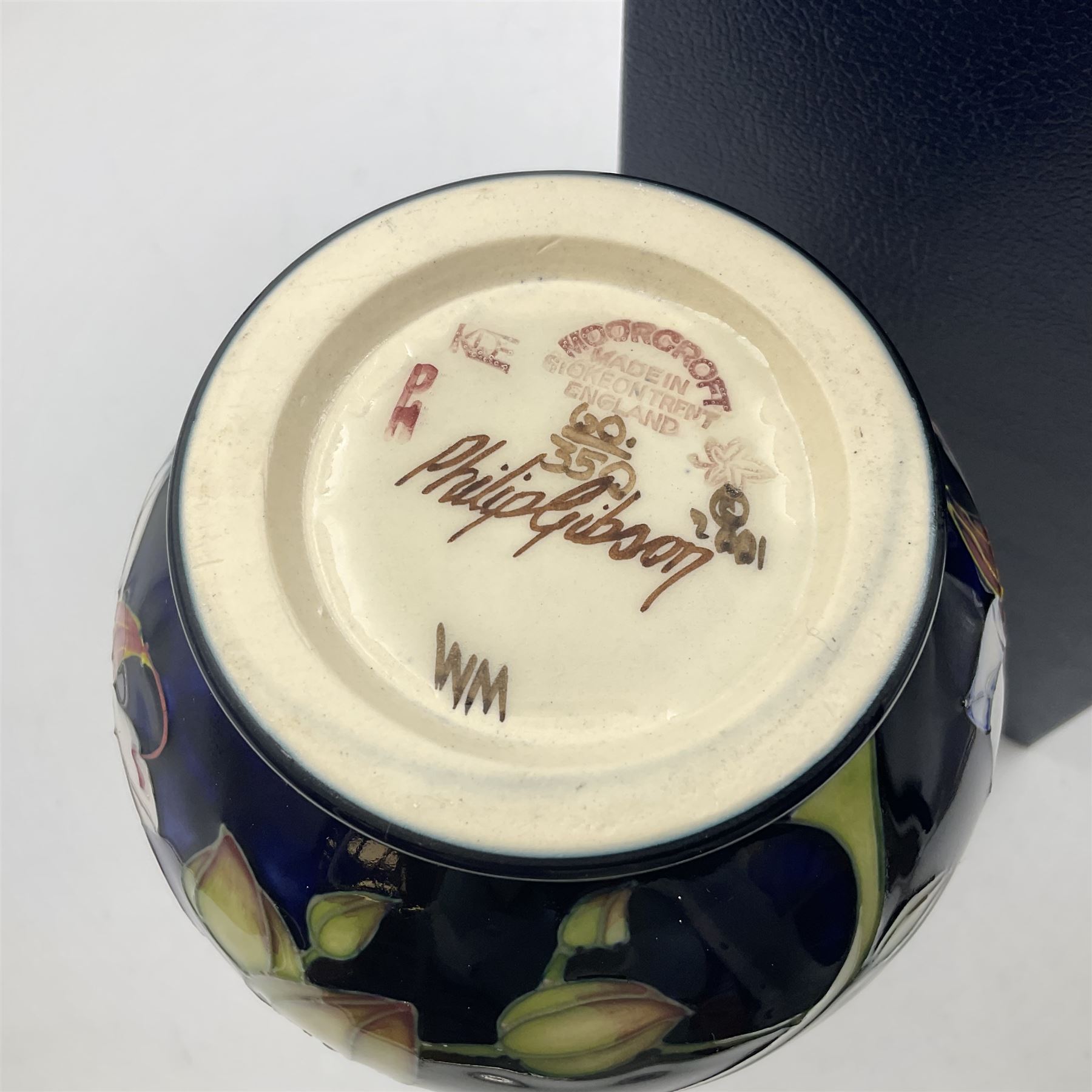 Moorcroft limited edition vase, of bottle form, decorated in the Chatsworth pattern by Phillip Gibson, circa 2001, 60/350, H23.5cm, with original box