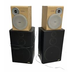 Pair of JVC SP-E55TN Hi-Fi stereo speakers 70W and pair of Philips Flat Metal Cone Woofers (untested) and a Brushed metal floor lamp with wire shade, H168cm (untested)  