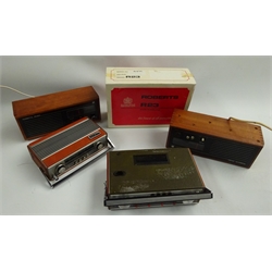  Four Roberts radios - models R23 portable, boxed, RFM3 portable and two RM20 in teak cases  