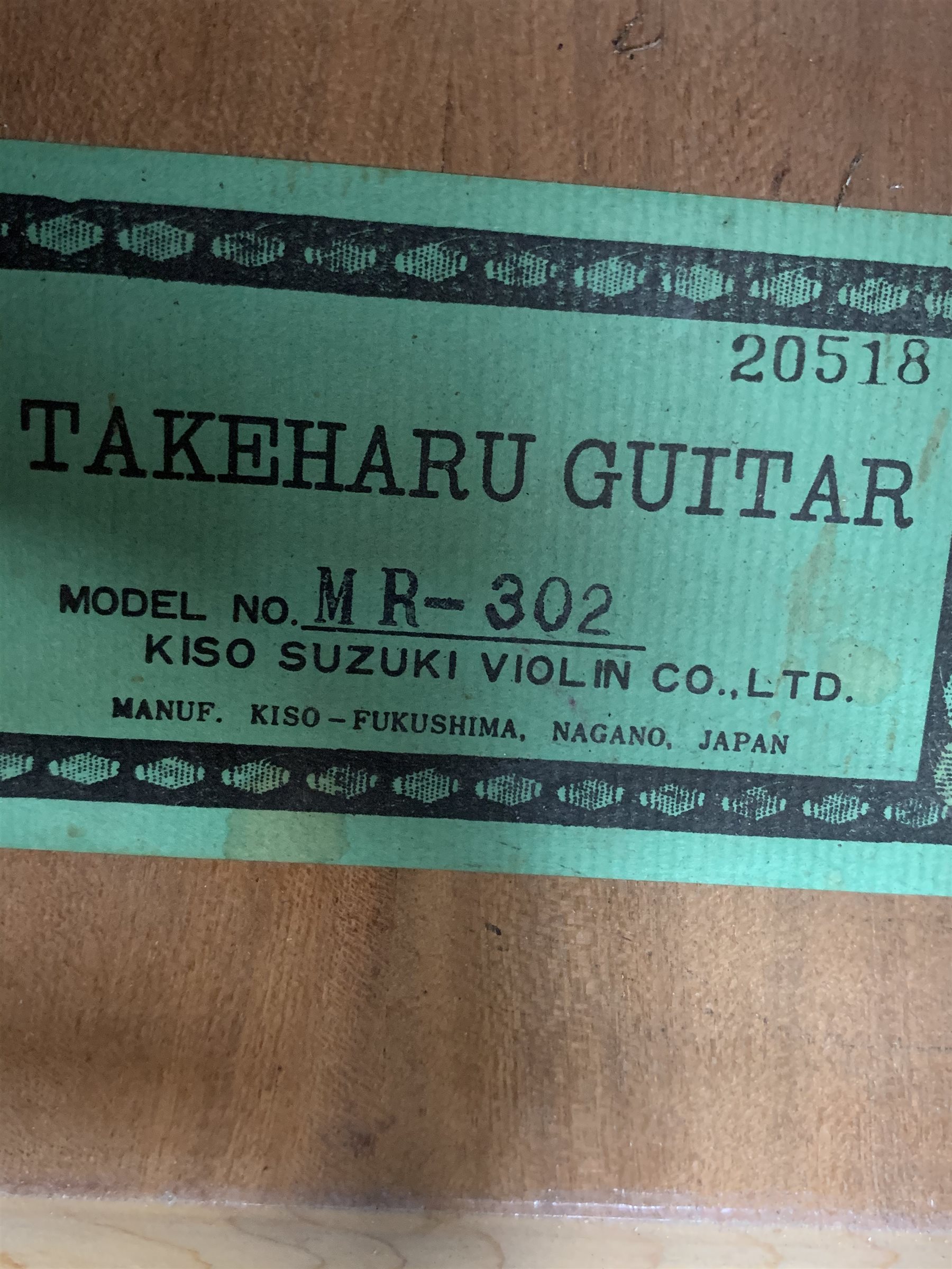 Takeharu MR-302 acoustic guitar by Kiso Suzuki, in carrying case