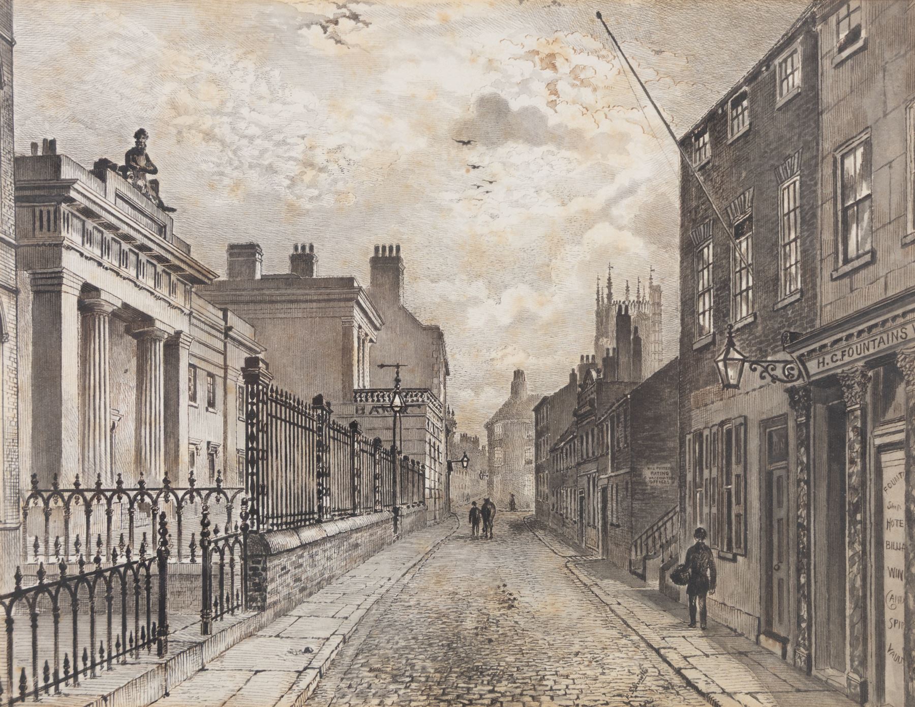 Frederick Schultz Smith (Hull 1860-1925): 'View of Posterngate with Alms Houses & Savings Bank Hull', monochrome watercolour and ink signed, titled verso 19cm x 24cm 