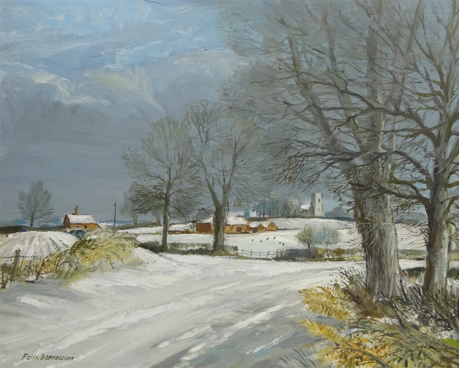 Felix Bernasconi (British 1911-2001): Bradfield Road, Slayfield in Winter, oil on board signed