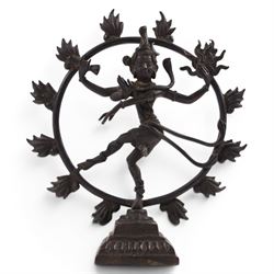 20th century Indian dancing Shiva bronze temple figure, together with Chinese export sparrow beaker jug, ginger jar etc  