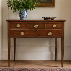 Georgian mahogany side table fitted with drawers, rectangular top over five drawers with b...