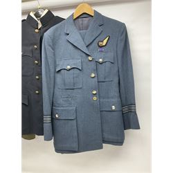 Five military uniforms comprising German Wachbataillon tunic, RASC No.2 dress tunic dated 1963, RAF tunic and trousers dated 1974, RE No.1 tunic and RN Seamans jumper Class II (5)