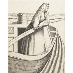 Frederick George Austin (British 1902-1990): A Woman on her Houseboat, drypoint etching si...