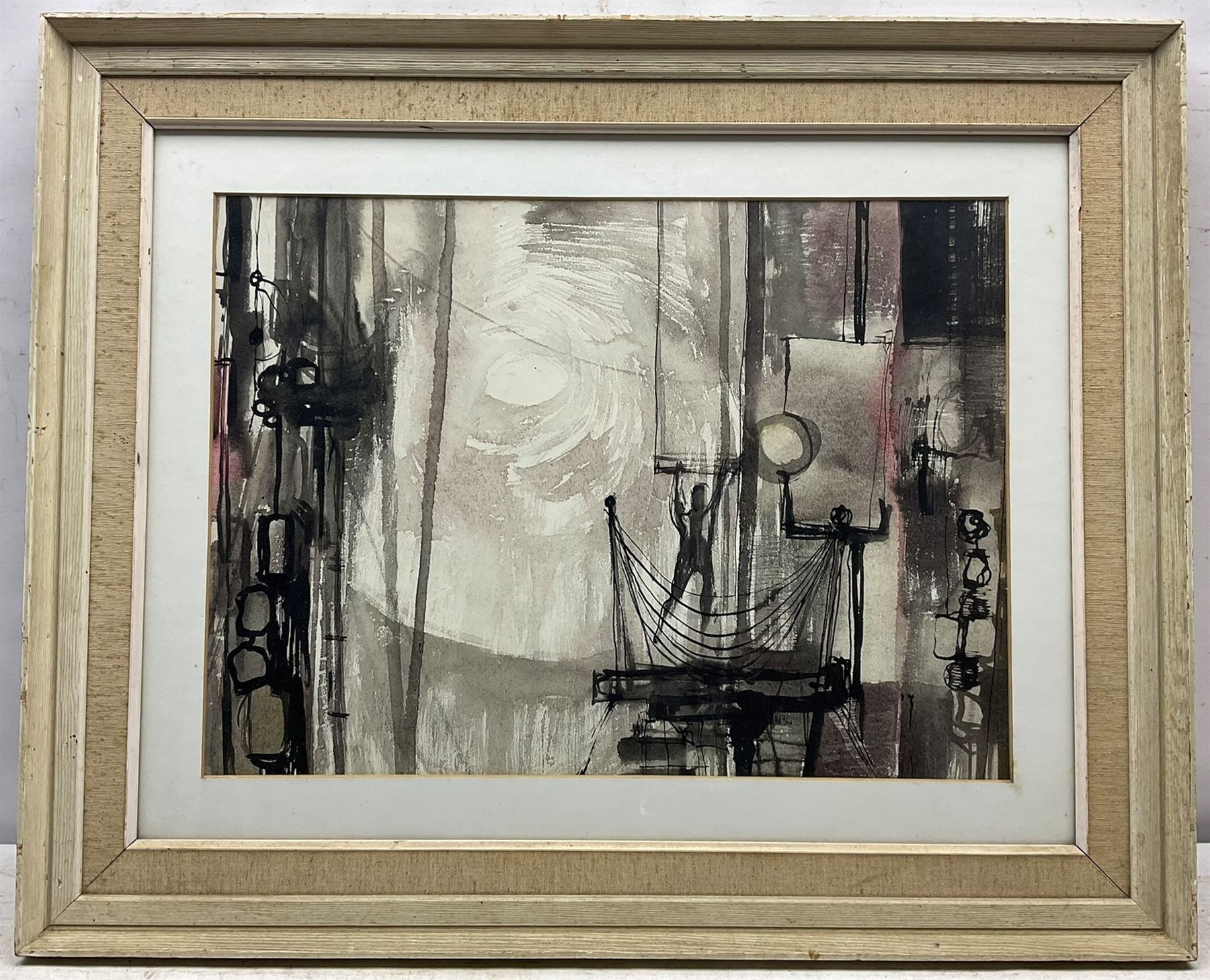 Charles Bone (British 1926-): 'Circus', watercolour sketch for a mural, titled on backboard, inscribed signed and dated 1950s on artist's Guildford address label verso 36cm x 49.5cm
Notes: Studied at Farnham College of Art and the Royal College of Art. Lecturer at Brighton University. Former Director of the Royal Institute Gallery in Piccadilly and Governor of the Mall Galleries. Appointed Vice President and then President of the Royal Institute of Painters in Watercolours