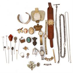 14ct gold cameo brooch, stamped K14, silver and costume jewellery, including two Victorian...