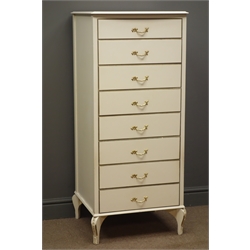  French style cream and gilt eight drawer chest,  W52cm, H120cm, D49cm  
